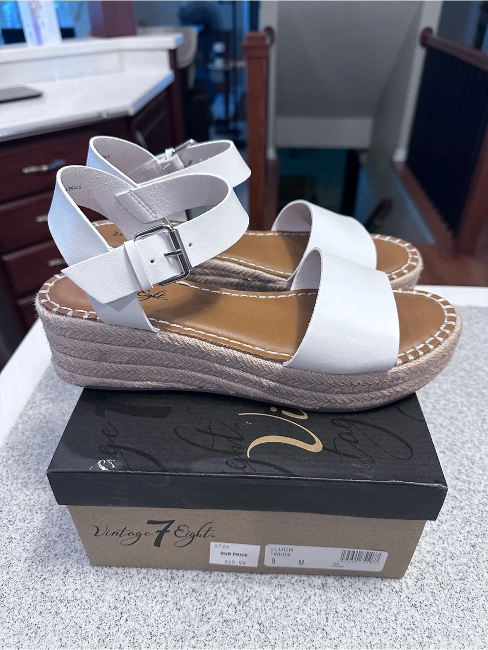 Vintage 7 eight White Espadrille Platform Sandals - wore once